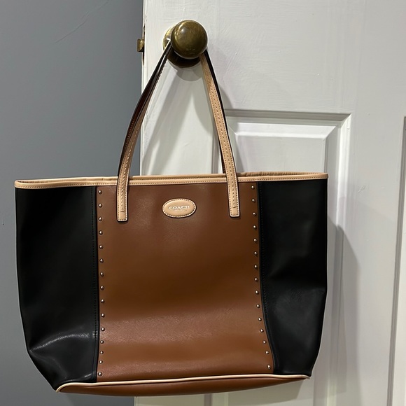Brown and Camel color Coach tote - Picture 1 of 4